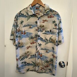 Men’s Campia Vintage Rayon Hawaiian Shirt Airplanes and Ukeleles Size XL